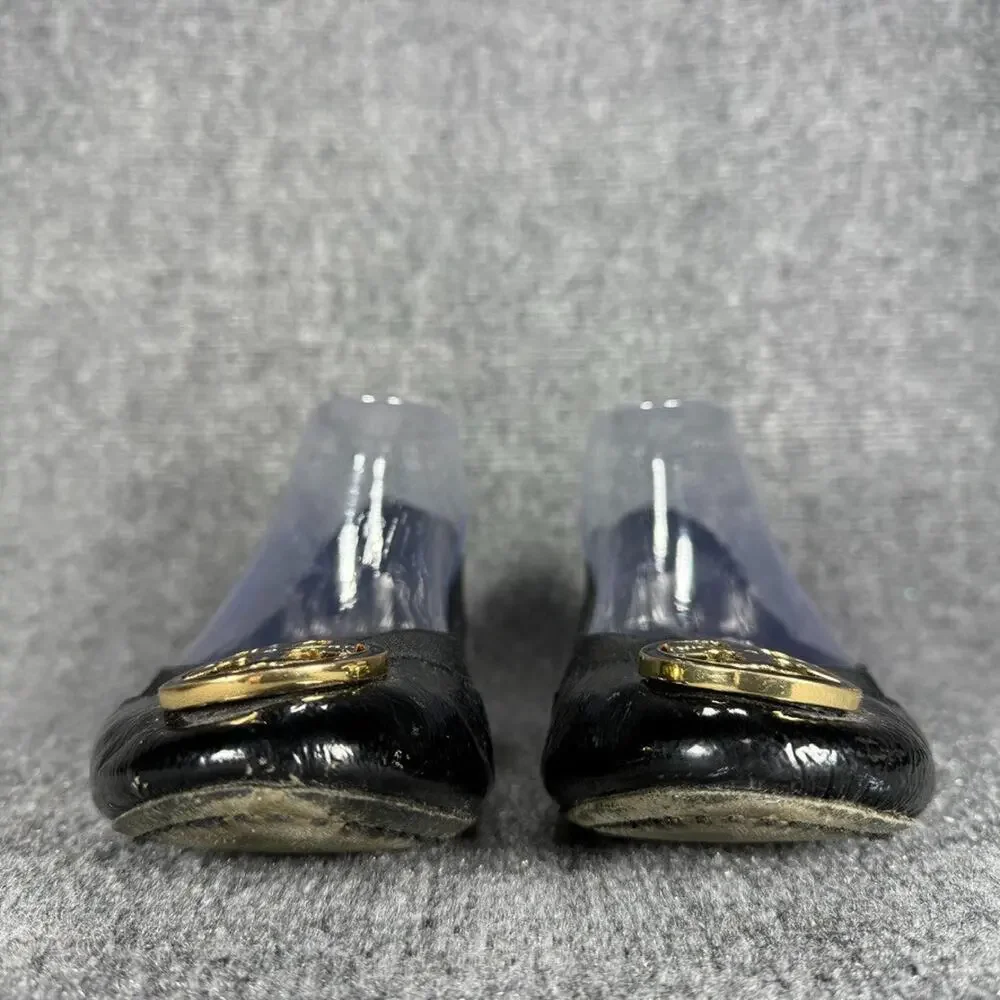 Tory Burch Caroline Ballet Flats Womens 7 Black Patent Leather Gold Medallion